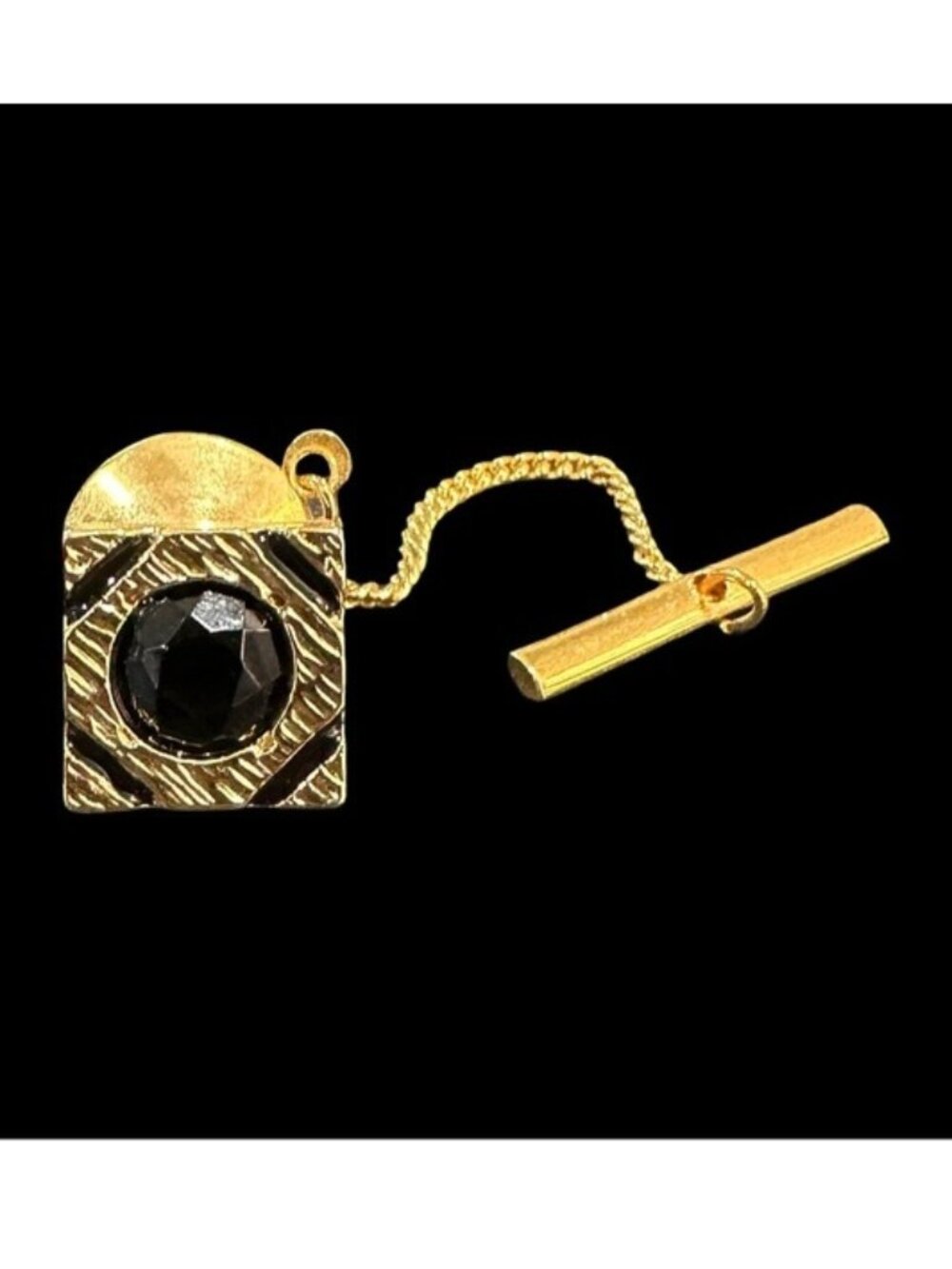 Vintage MC-Lind Tie Tack Signed14K GE Gold Black Onyx Center Mens Accessory